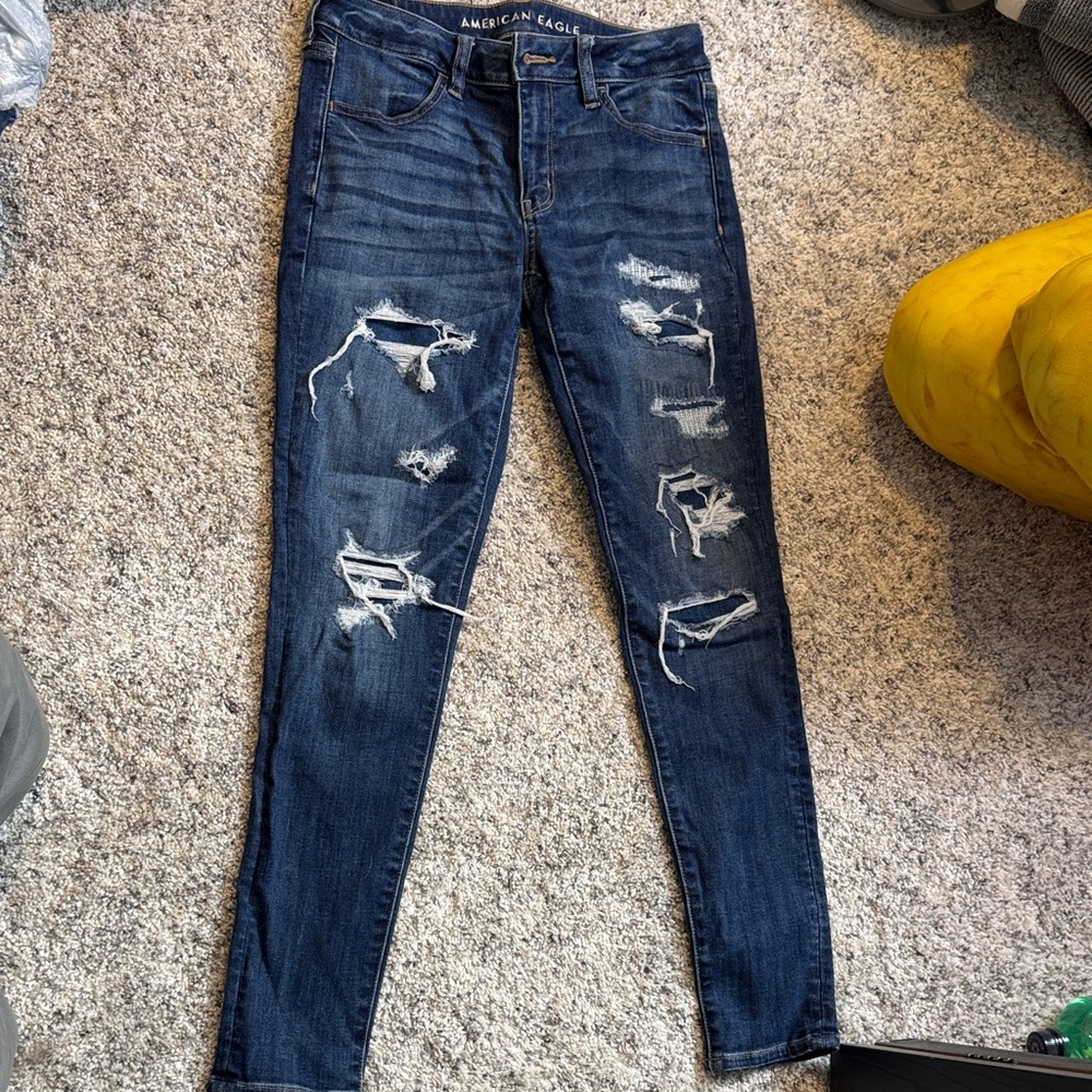 American Eagle Outfitters Women's Ripped Dark Blue Skinny Jeans